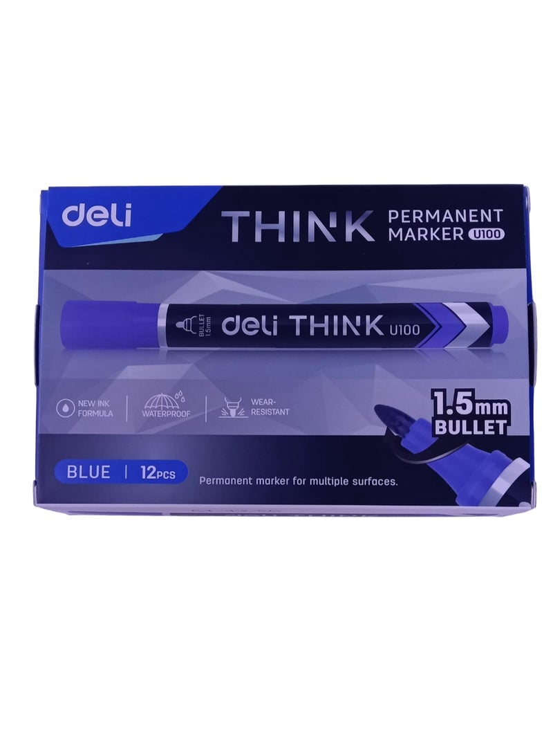 ديلي قلم تحديد دائم ديلي U100، رأس إزميل أزرق، 1.5-5 مم، عبوة من 12 قطعة - Image 1